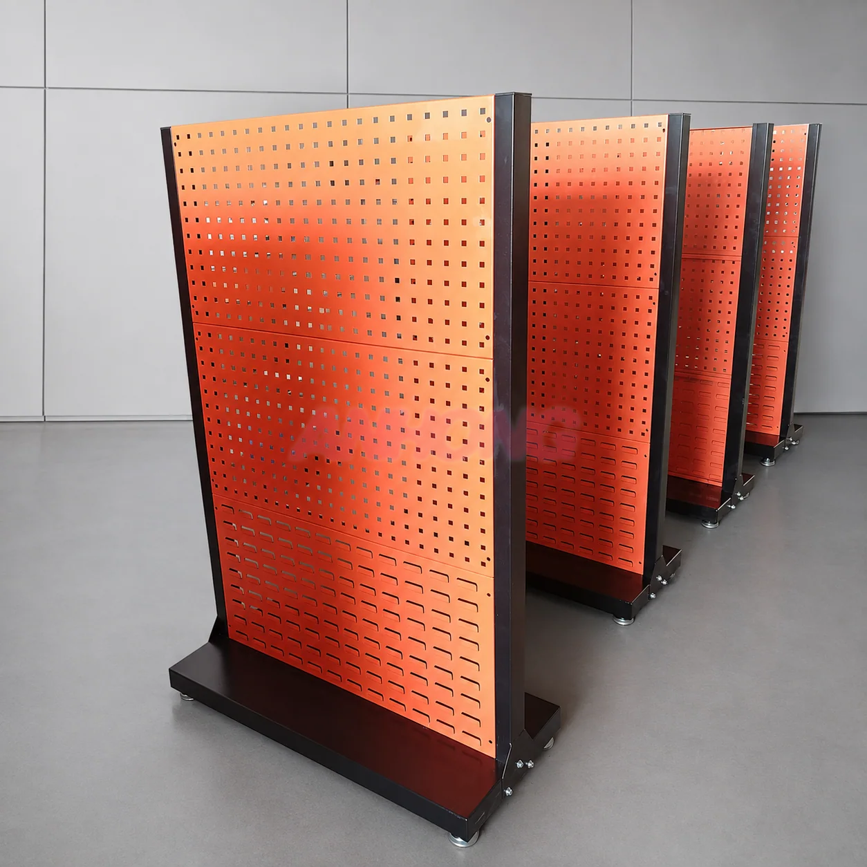 Orange pegboard storage system
