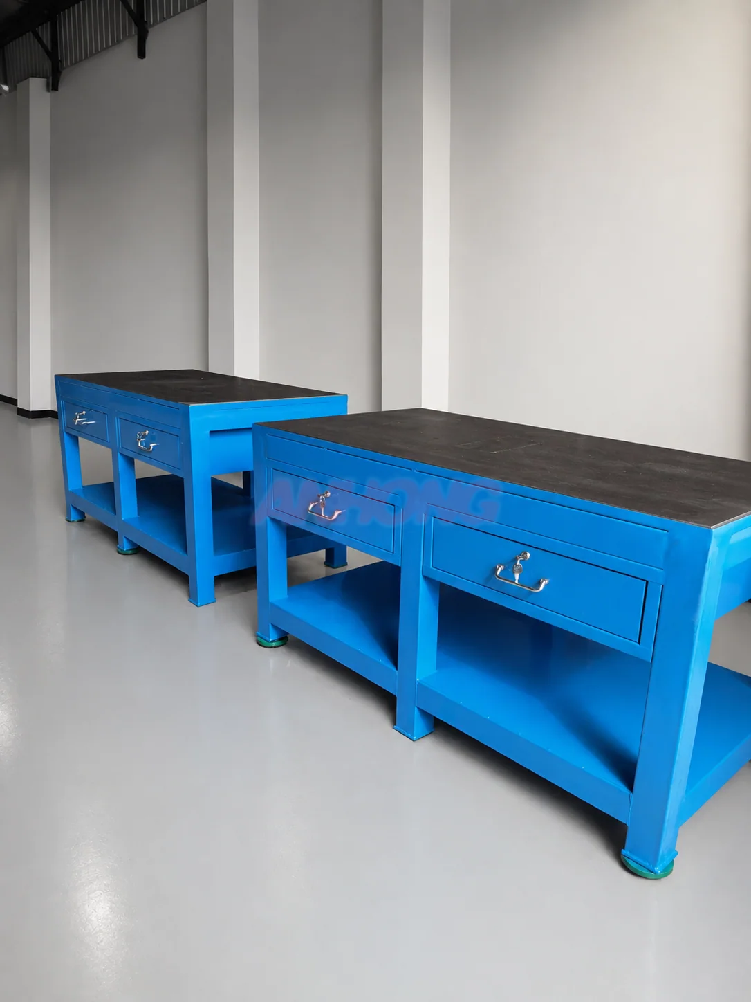 Heavy-duty workbench with locking drawers